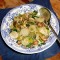 Aardperen met prei en champignons