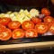 Soep van geroosterde tomaten,  courgette en knoflook 
