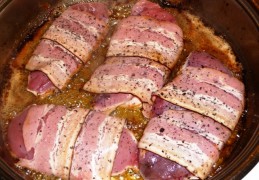 Fazantenfilet met spek en champignons (kan ook met kip)