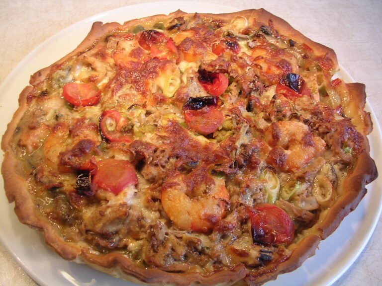 Pizza met tonijn en scampi’s