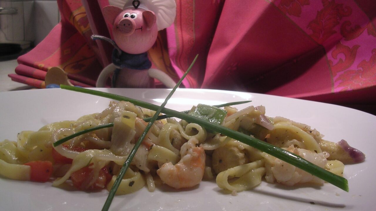 Pasta voorgerechtje met scampi