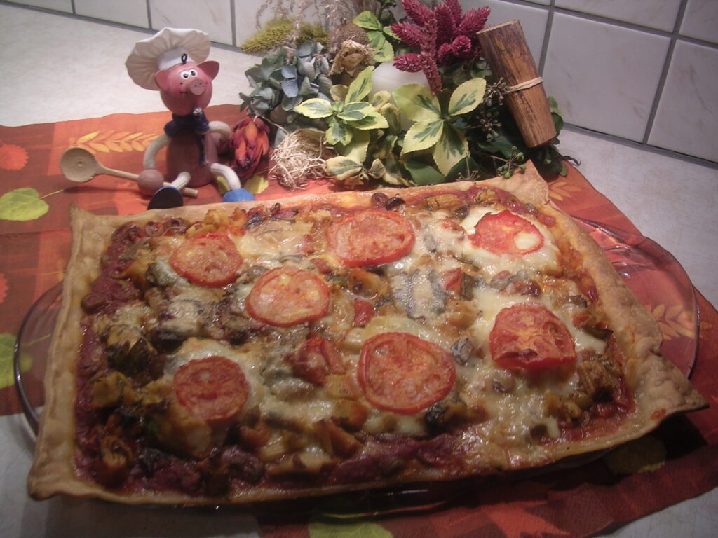 Pizza met blauwe wijting filet