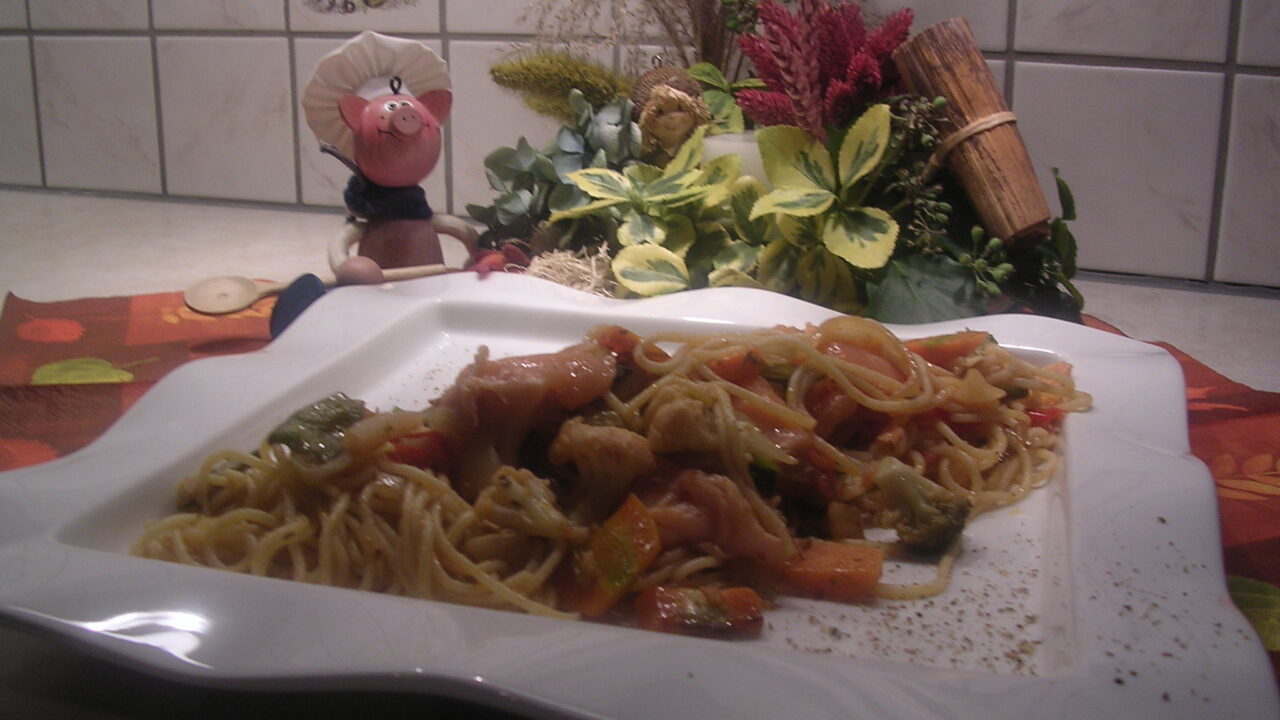 Spagetti met rode pesto en…