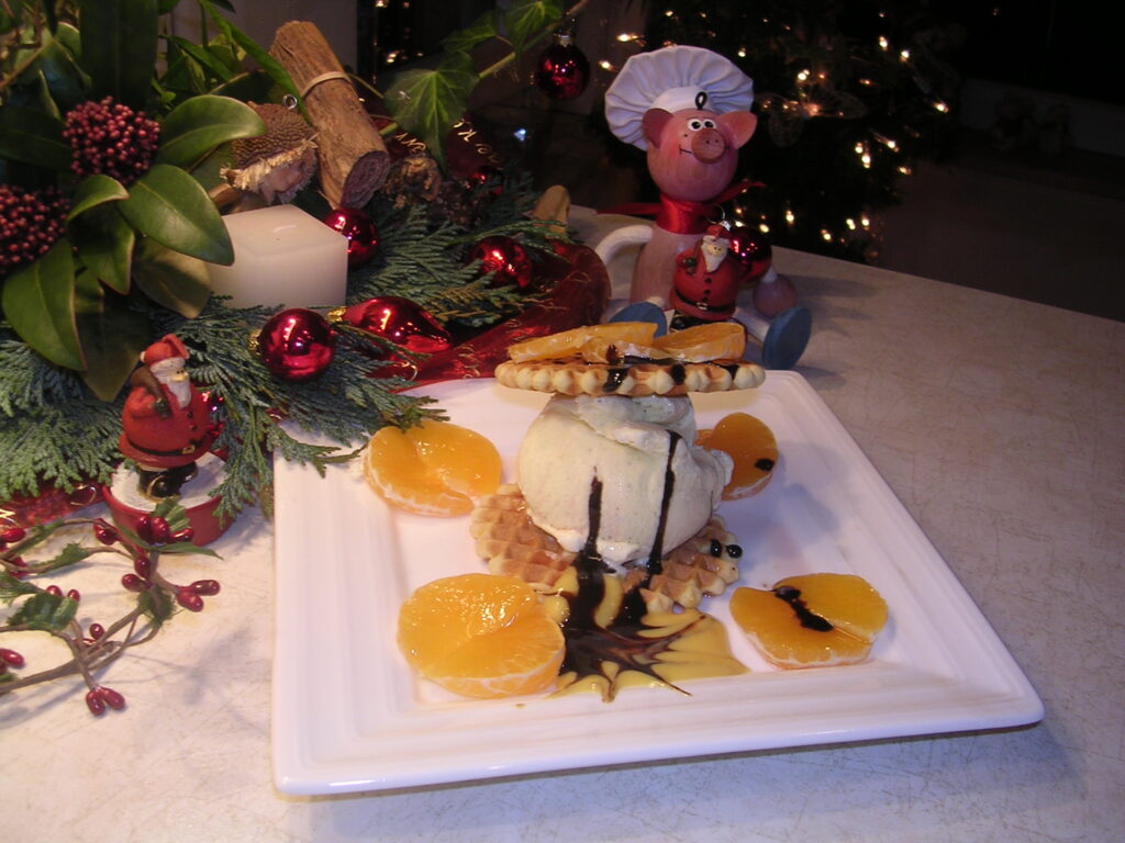 Dessert croque ijsje met manderijntjes en …