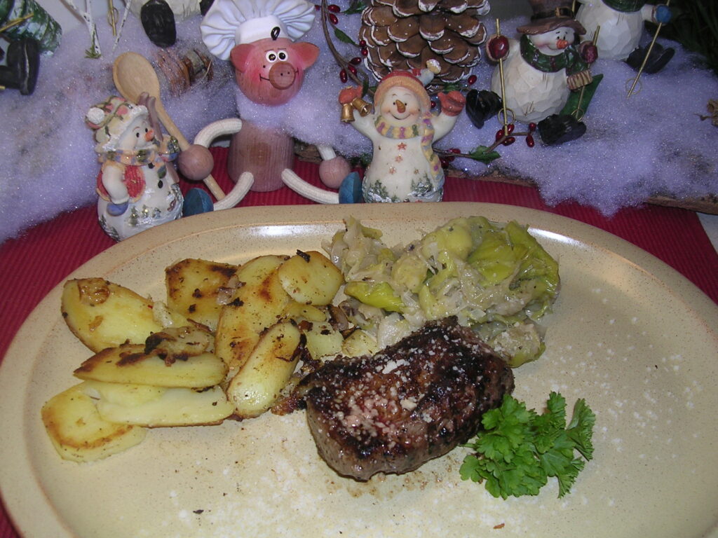 Hindesteak met gestoofde prei