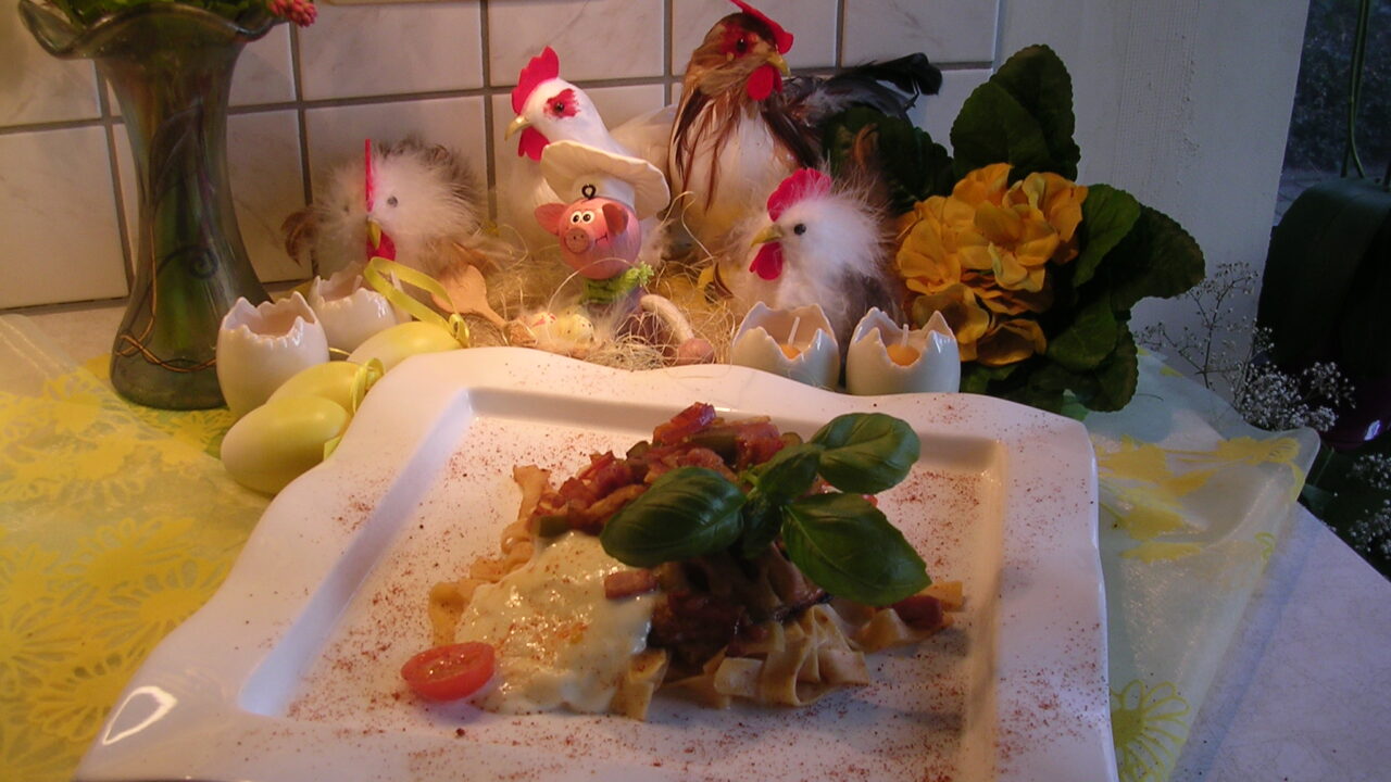 Bladerdeeggebak met pasta en …