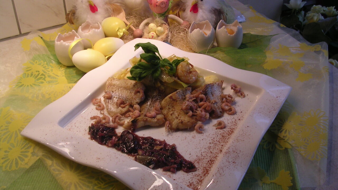Pangasiusfilet met een rood porto vijgensausje