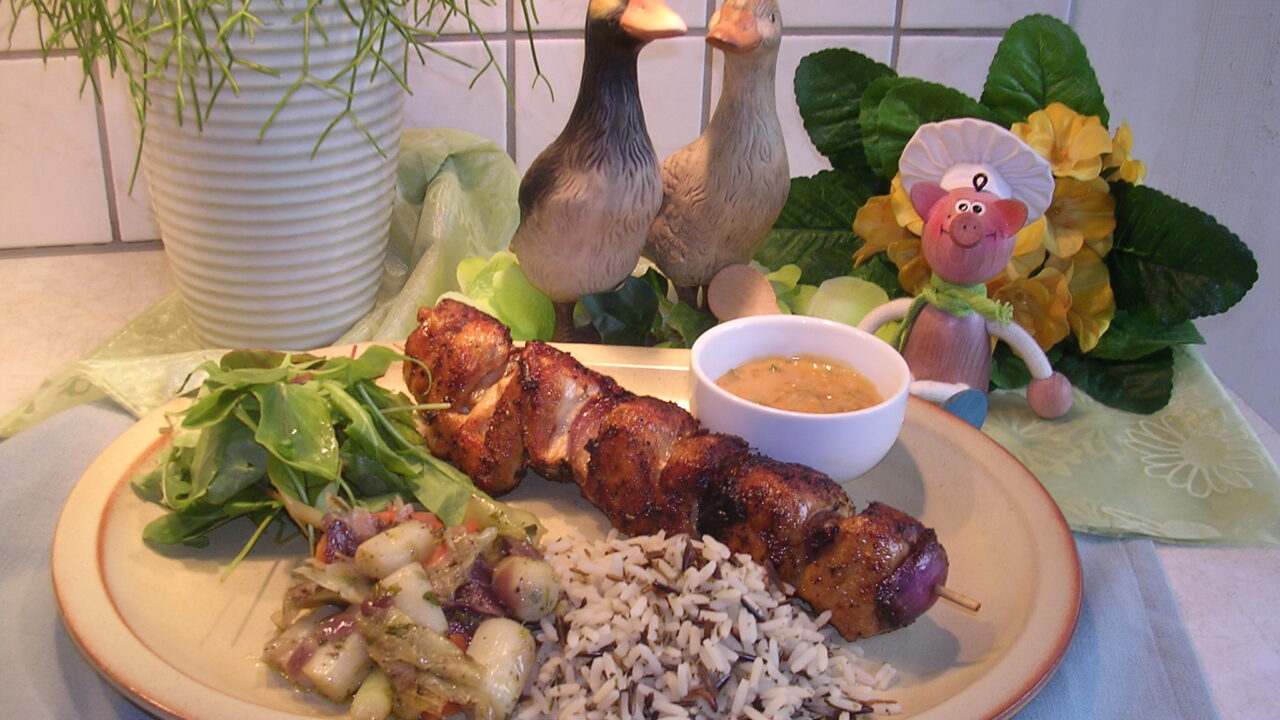 Kalkoenbrochette eens anders gepresenteerd