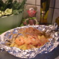 Papillote van scampi’s op een spiesje