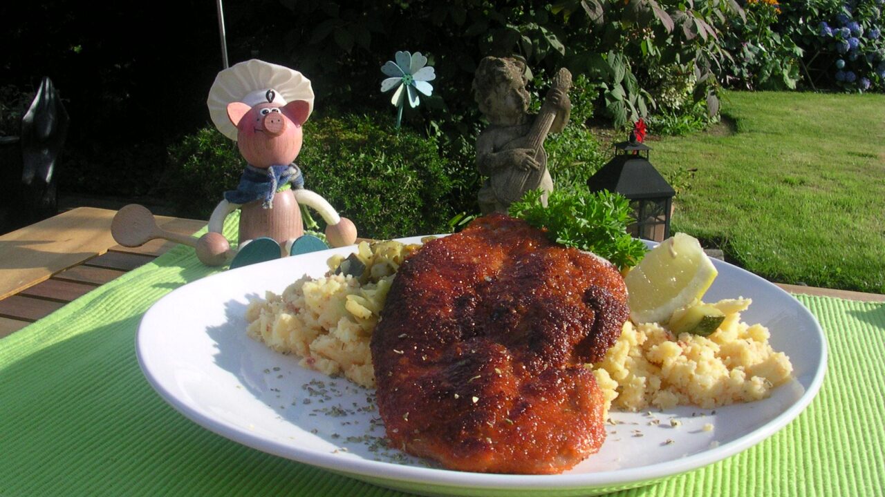 Kalkoen snitzel met wortelpuree apart gekruid