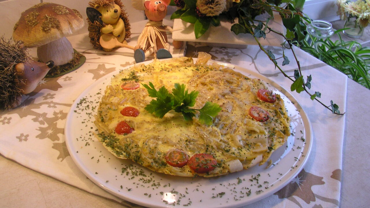 Crazy eggs omelet in the autumn