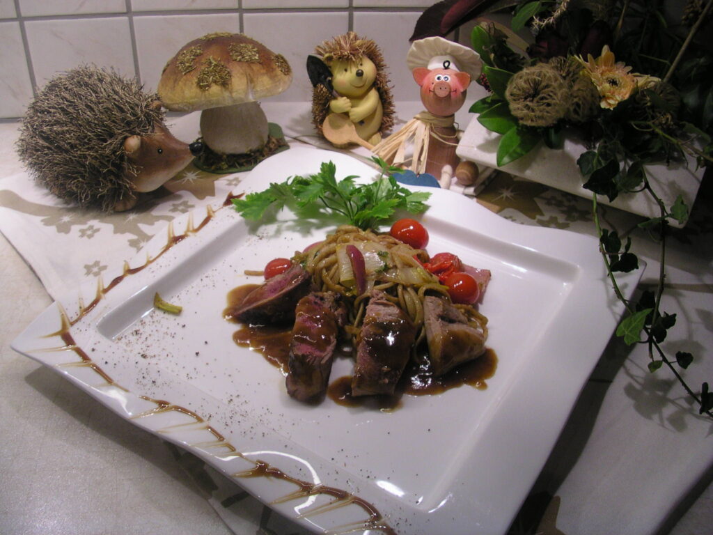 Fazant met pasta en groenten