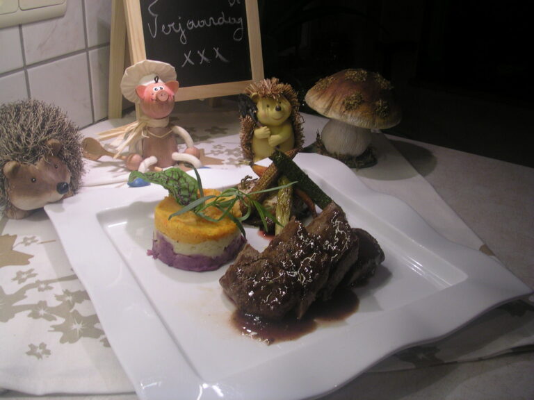 Lamsfilet met zijn garnituren hoofdschotel Belleke’s verjaardag