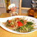 Sojascheuten, tomaat, basilicum en rucola
