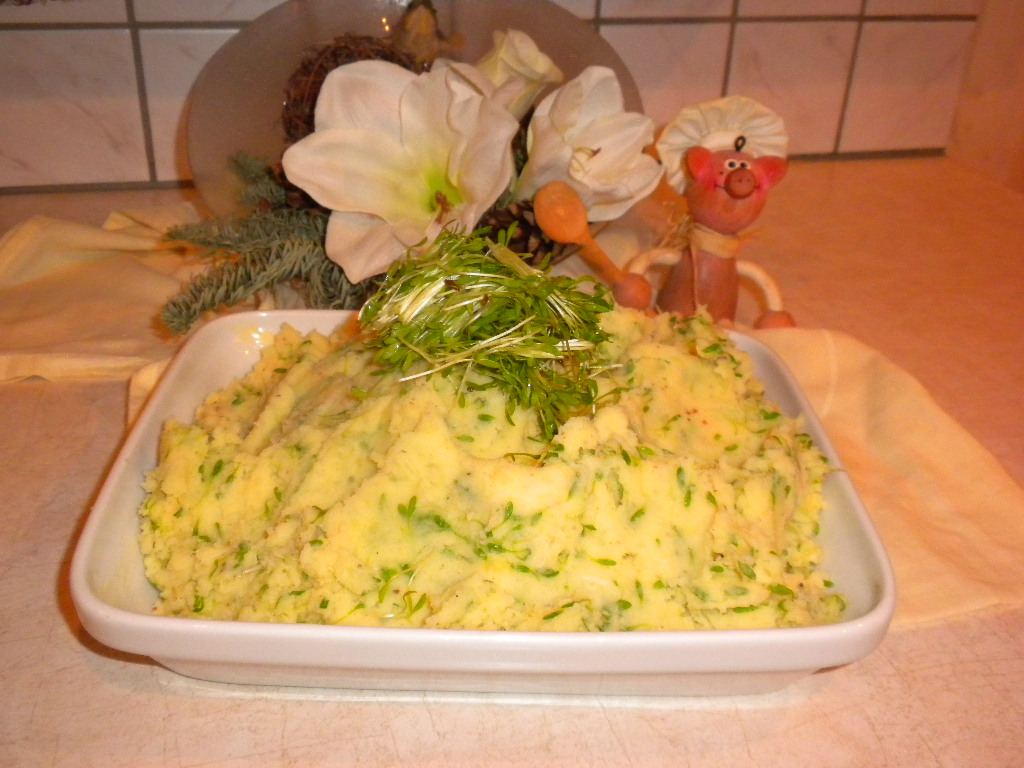 Aardappelpuree met tuinkers