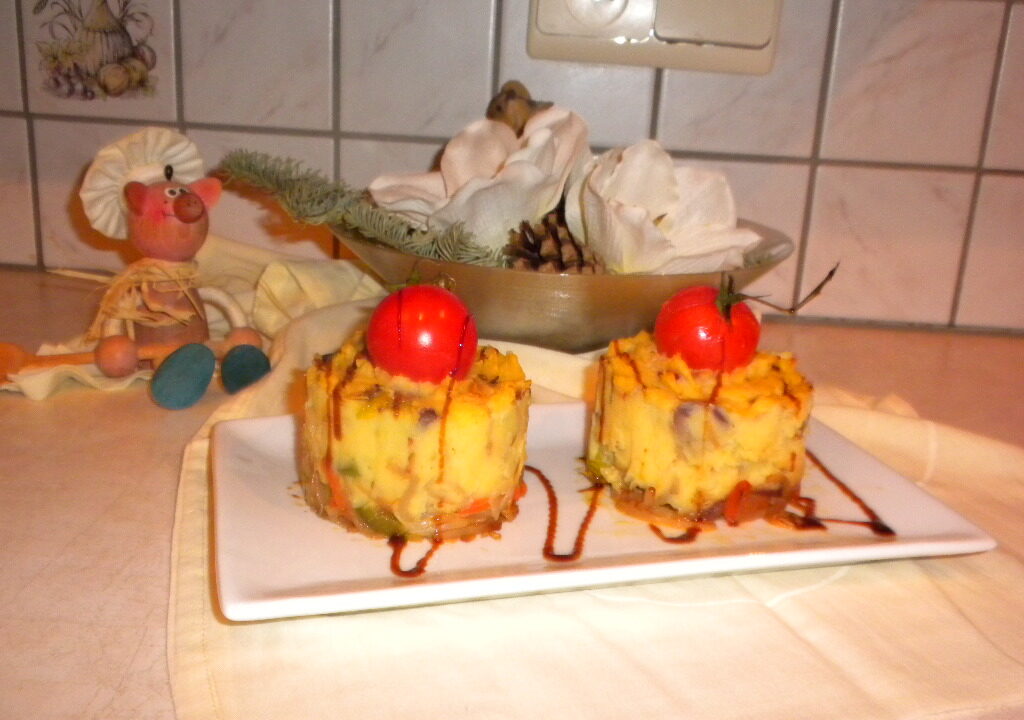 Aardappelpuree met wokgroenten