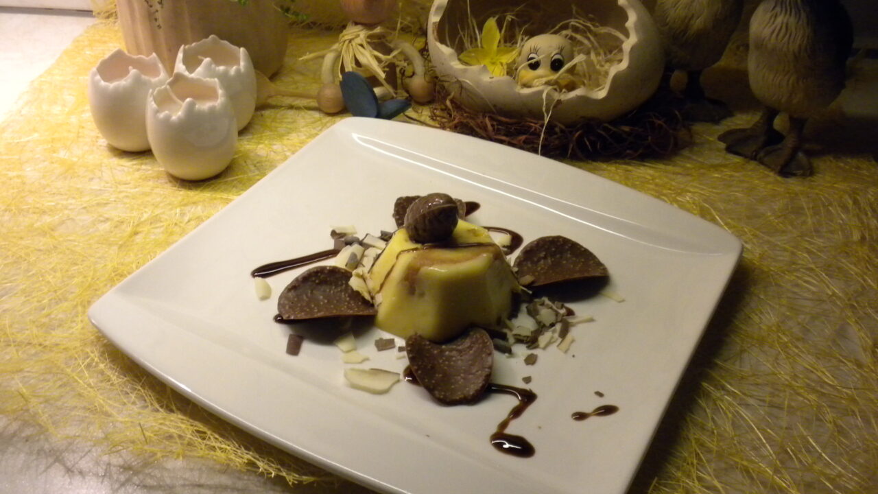 Dessert : pudding met frangipane en chocolade
