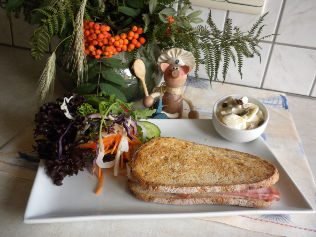 Croque mortadella met bavaria blu