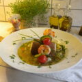 Soepje met doornhaai en scampi’s