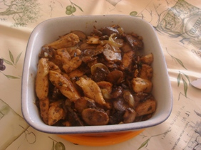 Pittige kip met champignons