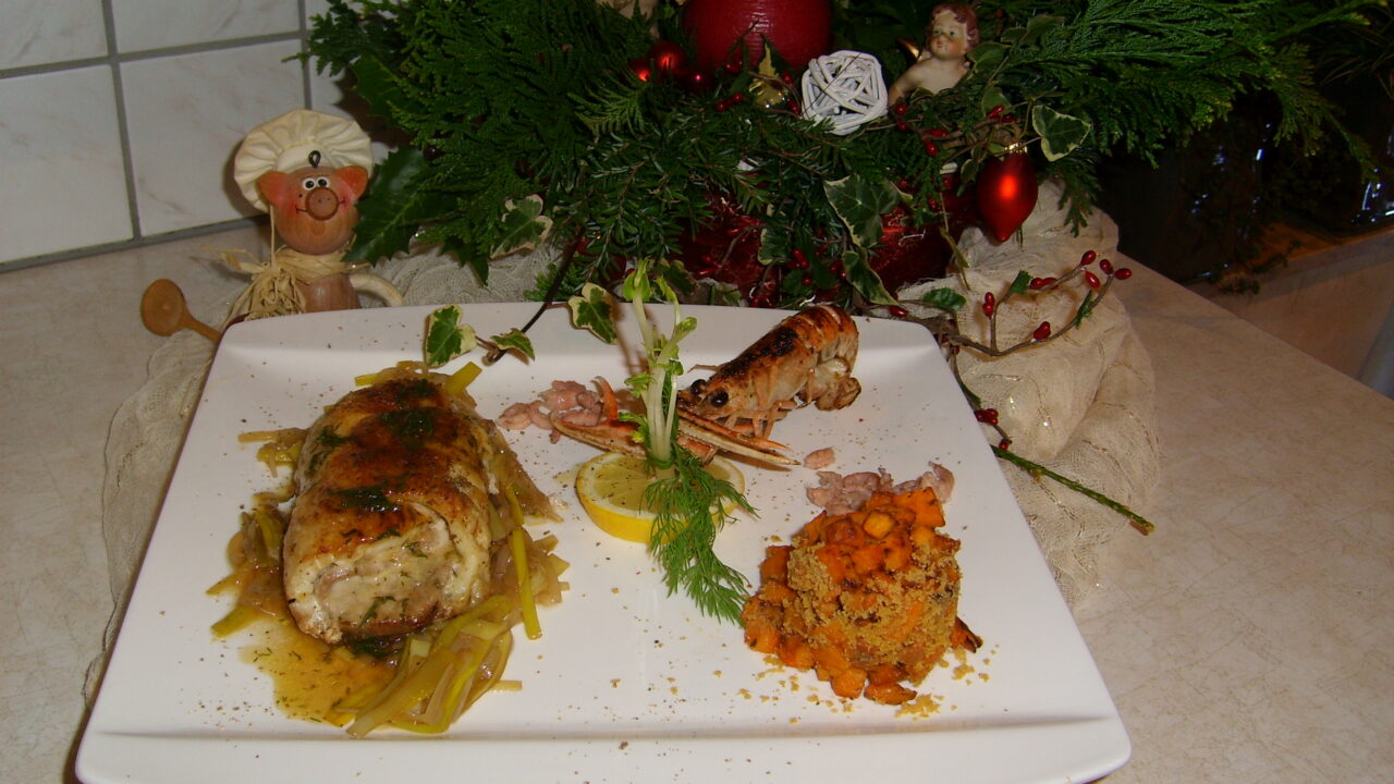 Kerstrollade van tongscharfilet en tonijn