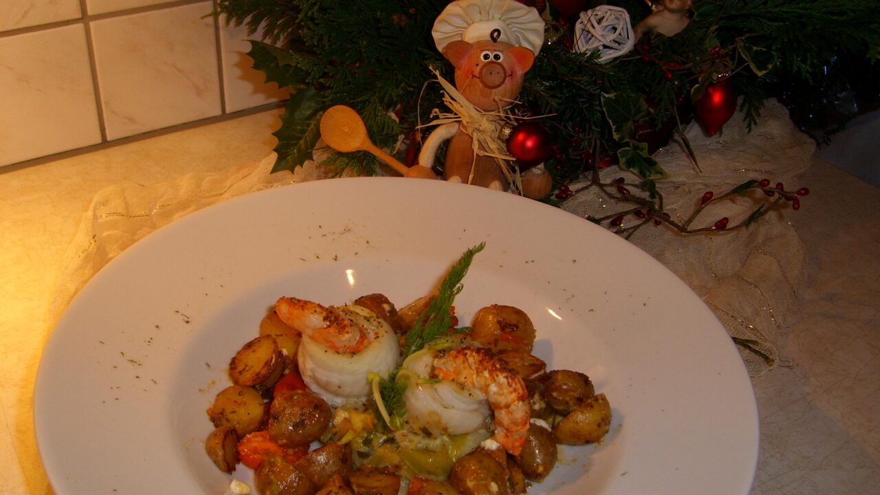 Pangasiusrolletjes gevuld met scampi’s