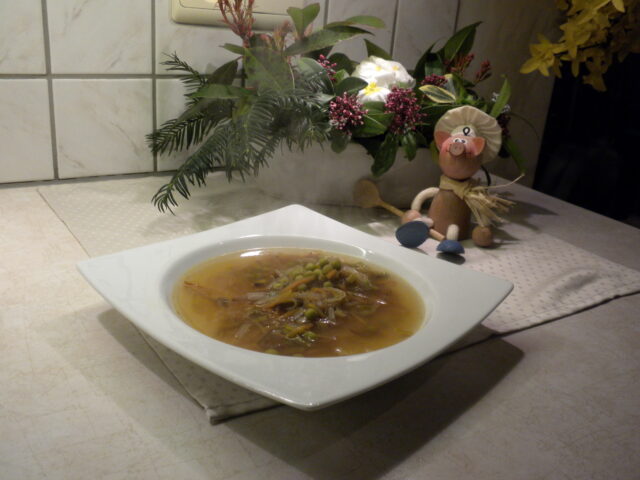 Soep : bouillon met sliertjes konijn en groenten
