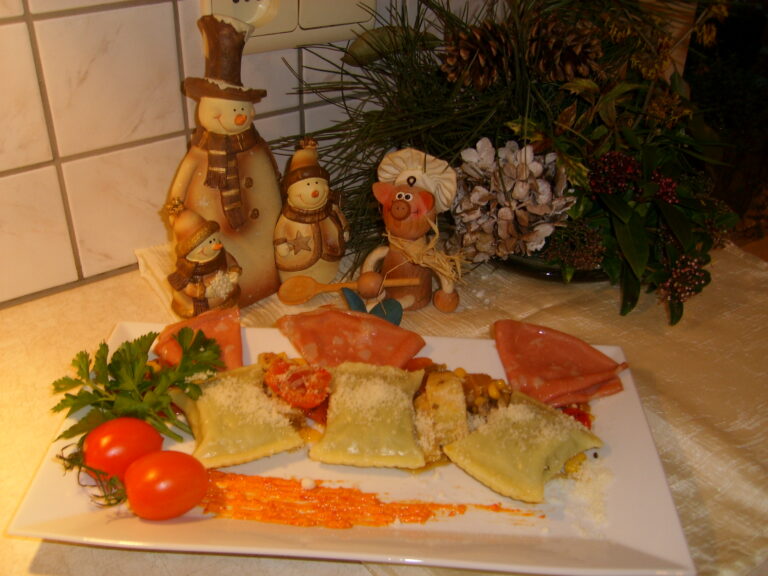 Ravioli met mortadella, paprika’s en artisjokken