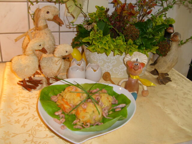 Aardappelpuree met visa versa krab en garnaal