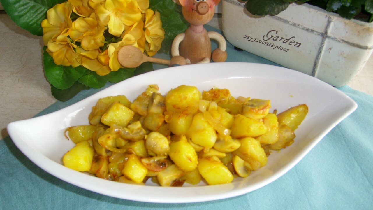 Aardappel met saffraan en champignons