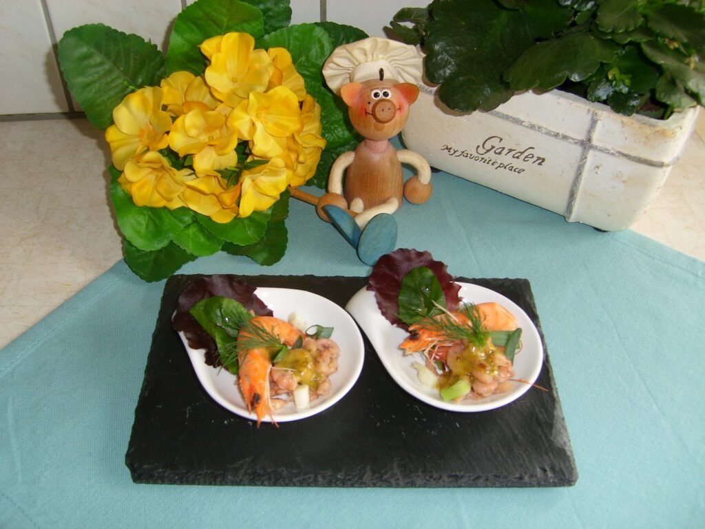 Hapje : garnalen met mosterd dille dressing