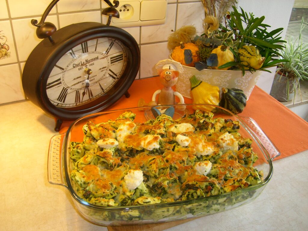 Tortelloni met ricotta en spinazie gegratineerd