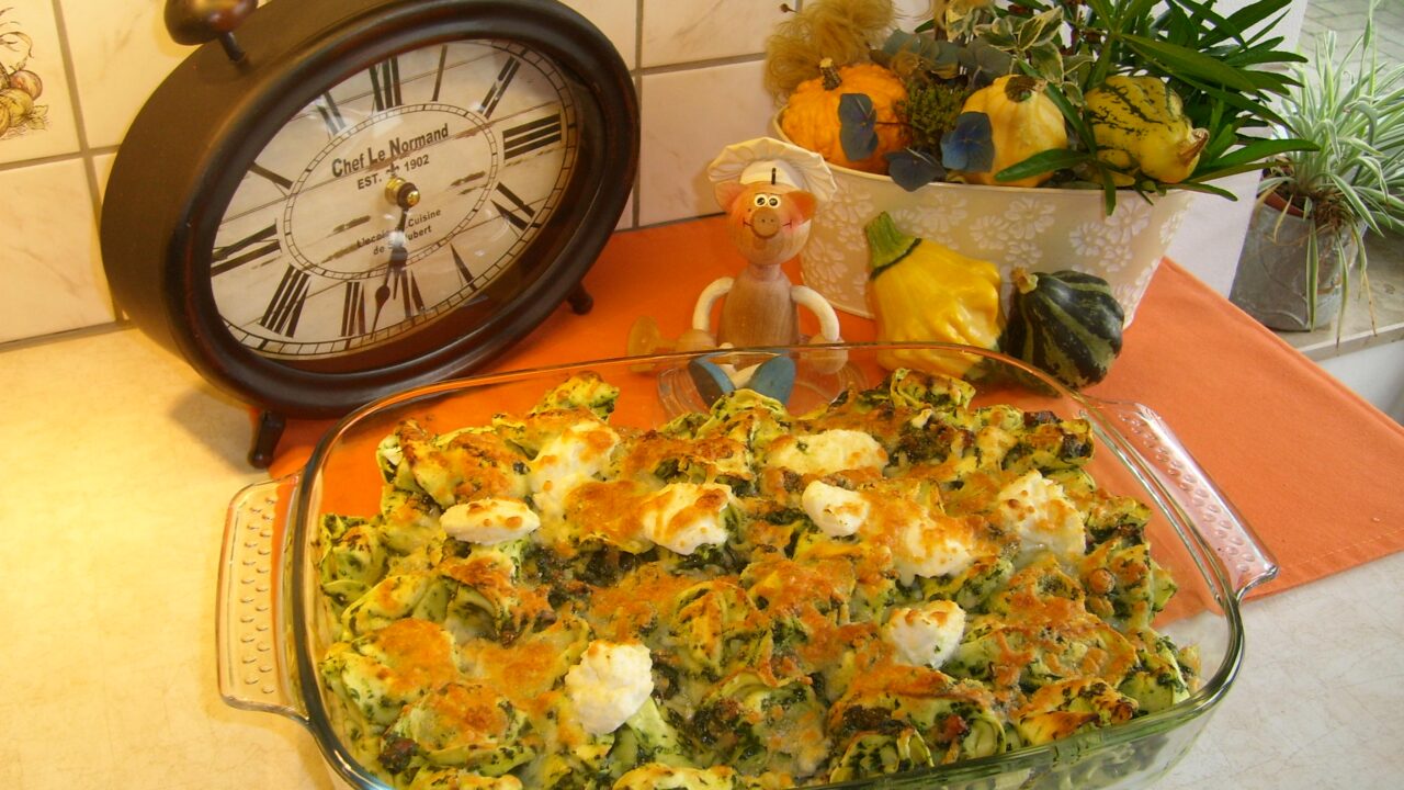 Tortelloni met ricotta en spinazie gegratineerd