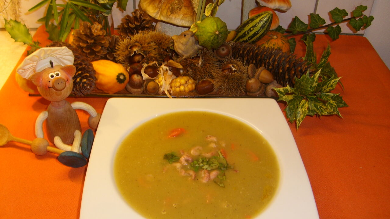 Soep: herfstsoep met wilde zalm en grijs garnalen