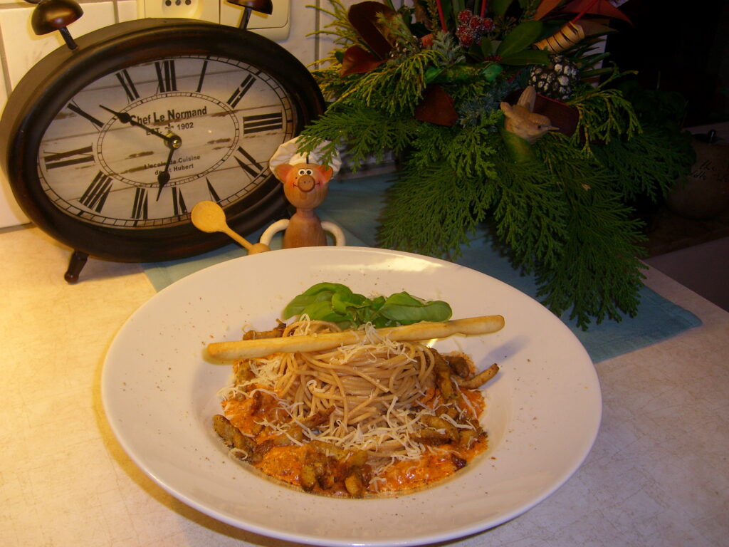 Spaghetti pitta bolognese in een roomsausje