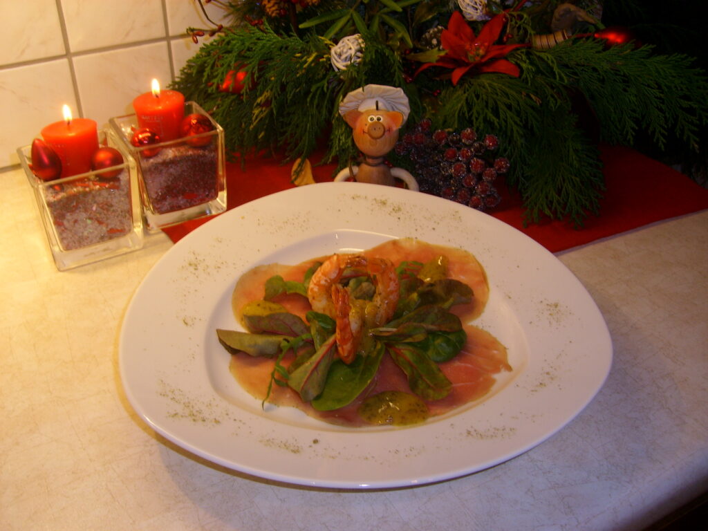 Tonijncarpaccio met scampi’s