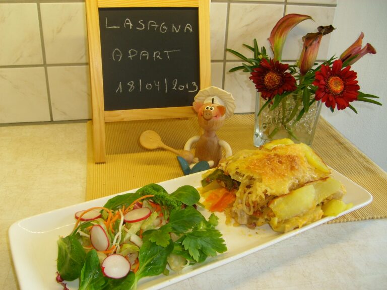 Aardappel-lasagne apart met groenten en vlees