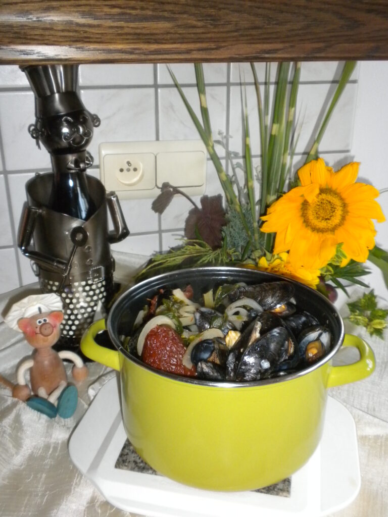 Mosselen met zongedroogde tomaten en pesto rosso