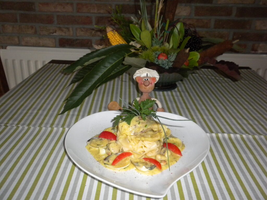 Dagsschotel: kabeljauwfilet met pasta in een curry sausje