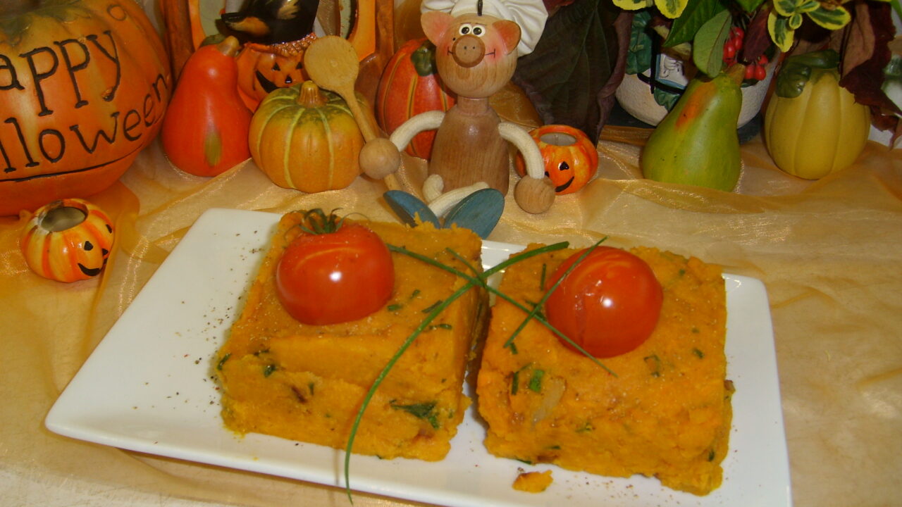Aardappelpuree van zoete aardappel met pompoen