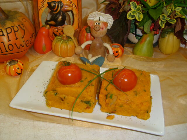 Aardappelpuree van zoete aardappel met pompoen