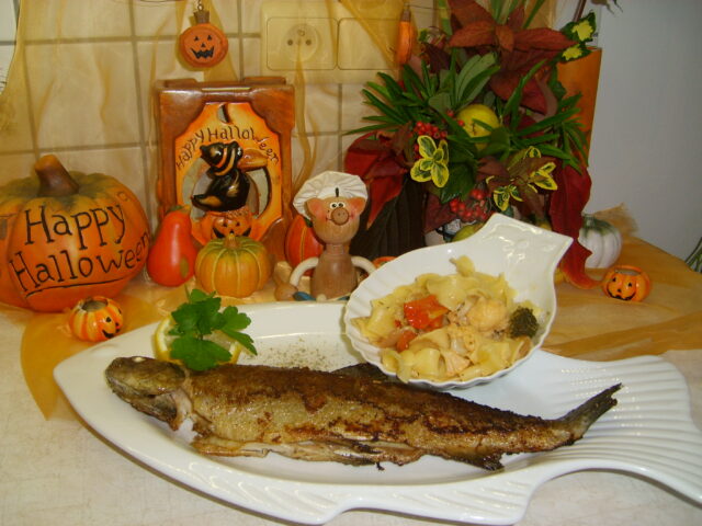Dagschotel: gebakken forel met pasta