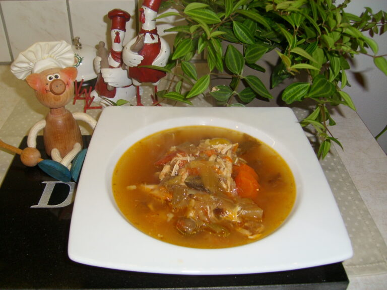 Soep: heldere tomaten kippenbouillon met groenten
