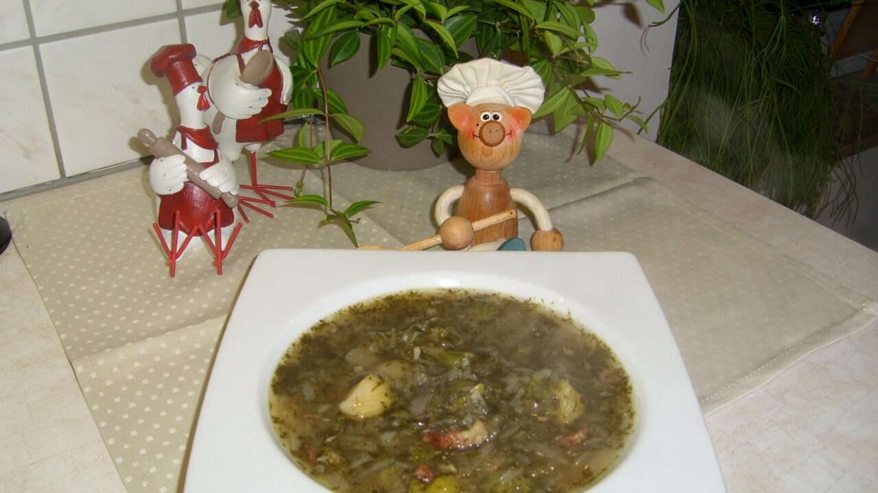 Soep: kervel groenten soepje met scampi’s