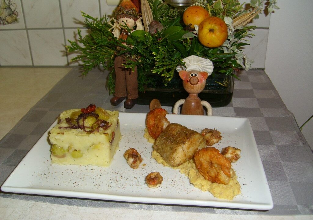 Dagschotel aardappelpuree speciaal met trio van vis