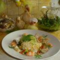 Pasta gerecht met tonijnsteak en scampi’s in een limoensausje