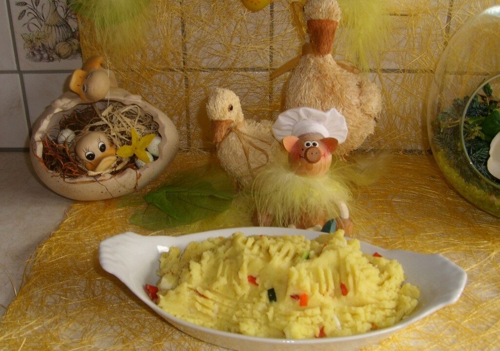 Aardappelpuree met fijn gesneden groenten