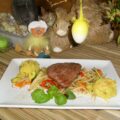 Dagschotel: frisse groenten met aardappelpuree en rumsteak