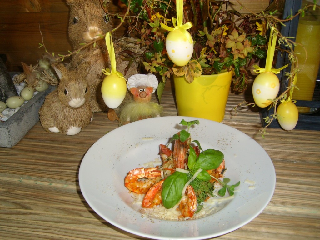 Voorgerechtje: slaatje van scampi’s