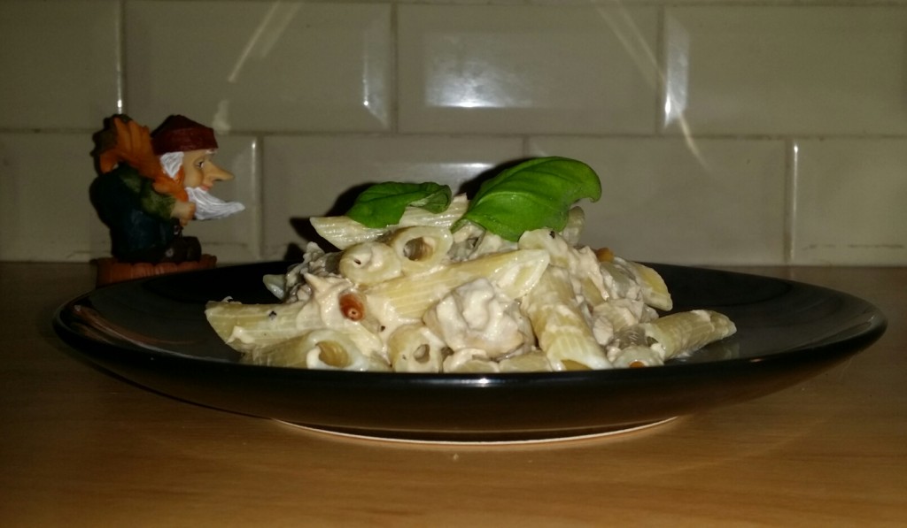 Pasta met tonijn en een saus van creme fraiche